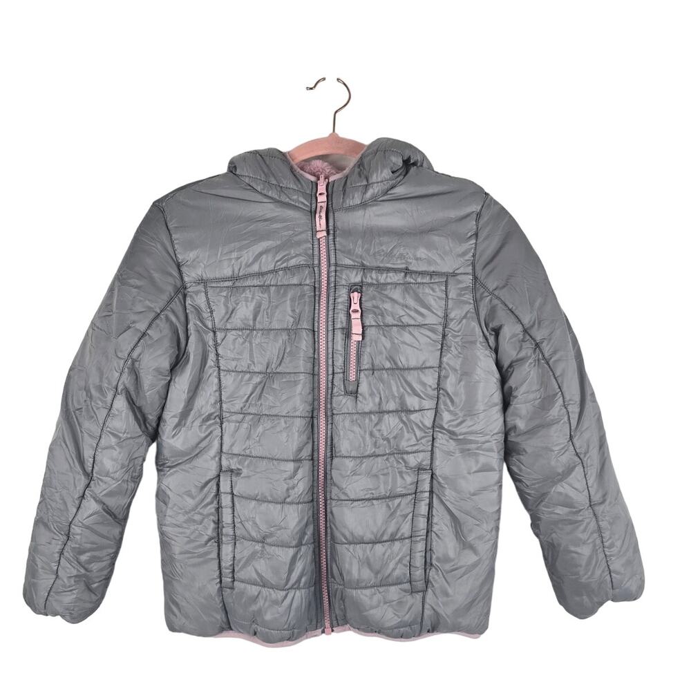 Eddie Bower Gray Pink Soft Warm Winter Puffer Reverseable GIRLS Jacket 10/12